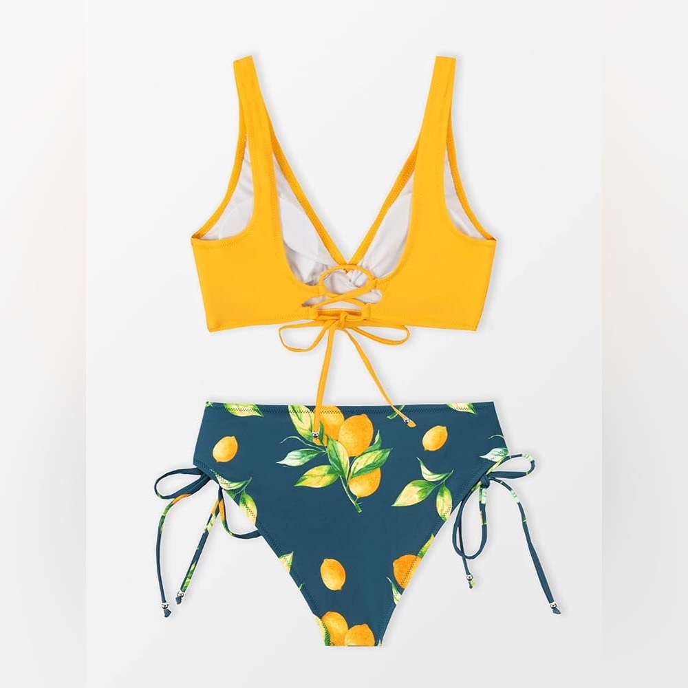 Women's Two Piece Padded Retro Lemons Bikini Set swimming suit NWT‎ - Picture 4 of 4